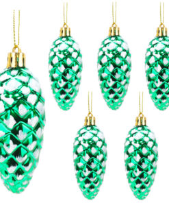 Christmas Concepts® Pack of 6–90mm Shiny & Glitter Decorated Pine Cone Baubles – Christmas Tree Decorations (Emerald Green)