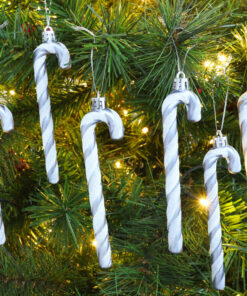 Alternative view of Christmas Concepts® Pack Of 6 - 13cm Glitter Candy Cane Christmas Tree Decorations (Graphite & White)