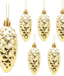 Christmas Concepts® Pack of 6–90mm Shiny & Glitter Decorated Pine Cone Baubles – Christmas Tree Decorations (Gold)