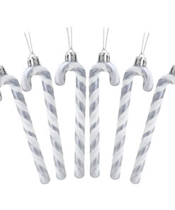 Christmas Concepts® Pack Of 6 - 13cm Glitter Candy Cane Christmas Tree Decorations (Graphite & White)