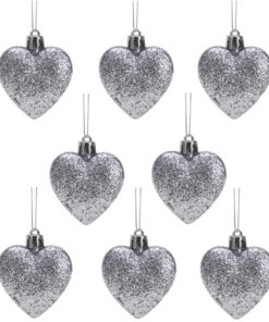 Christmas Concepts® Pack of 8 - 60mm Heart Shaped Christmas Tree Baubles – Glitter Decorated Baubles (Graphite)