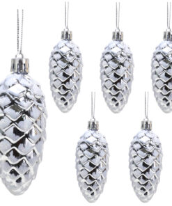 Christmas Concepts® Pack of 6–90mm Shiny & Glitter Decorated Pine Cone Baubles – Christmas Tree Decorations (Graphite)