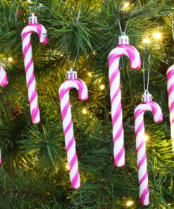 Alternative view of Christmas Concepts® Pack Of 6 - 13cm Glitter Candy Cane Christmas Tree Decorations (Hot Pink & White)