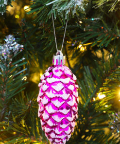 Alternative view of Christmas Concepts® Pack of 6–90mm Shiny & Glitter Decorated Pine Cone Baubles – Christmas Tree Decorations (Hot Pink)
