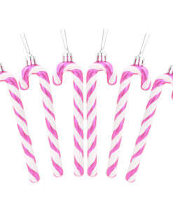 Christmas Concepts® Pack Of 6 - 13cm Glitter Candy Cane Christmas Tree Decorations (Hot Pink & White)