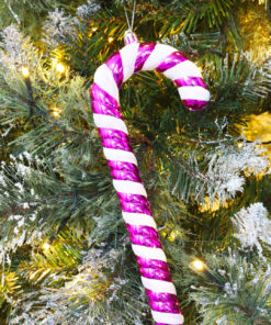 Alternative view of Christmas Concepts® Pack of 3–250mm Extra Large Candy Cane Baubles – Shiny & Glitter Decorated – Christmas Decorations (Hot Pink)