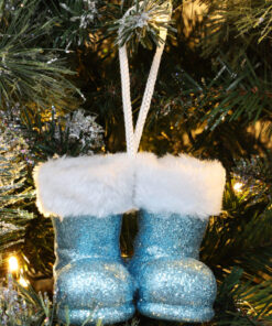Alternative view of Christmas Concepts® Pack of 2–10cm Glitter Hanging Santa Boots With White Fur Trim – Christmas Tree Trims/ Baubles (Ice Blue)