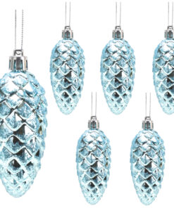 Christmas Concepts® Pack of 6-90mm Pine Cone Baubles – Shiny and Glitter Decorated – Luxury Christmas Decorations (Ice Blue)