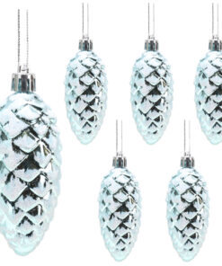 Christmas Concepts® Pack of 6–90mm Shiny & Glitter Decorated Pine Cone Baubles – Christmas Tree Decorations (Ice Blue)