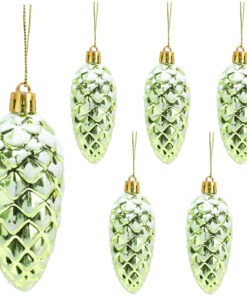 Christmas Concepts® Pack of 6–90mm Shiny & Glitter Decorated Pine Cone Baubles – Christmas Tree Decorations (Lime Green)