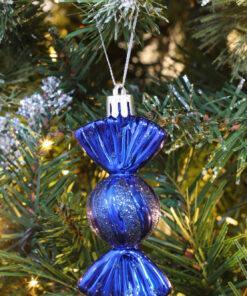 Alternative view of Christmas Concepts® Pack of 6–90mm Sweet Shaped Baubles – Shiny & Glitter Decorated – Christmas Tree Decorations (Midnight Blue)