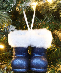 Alternative view of Christmas Concepts® Pack of 2–10cm Glitter Hanging Santa Boots With White Fur Trim – Christmas Tree Trims/ Baubles (Midnight Blue)