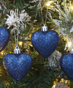Alternative view of Christmas Concepts® Pack of 8 - 60mm Heart Shaped Christmas Tree Baubles – Glitter Decorated Baubles (Midnight Blue)