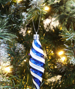 Alternative view of Christmas Concepts® Pack of 6-110mm Large Spiral Shaped Baubles - Shiny & Glitter Decorated - Christmas Tree Decorations (Midnight Blue)