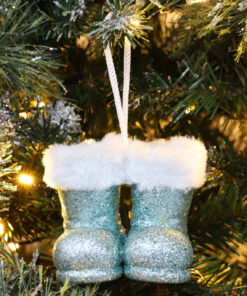 Alternative view of Christmas Concepts® Pack of 2–10cm Glitter Hanging Santa Boots With White Fur Trim – Christmas Tree Trims/ Baubles (Mint Green)
