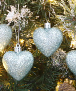 Alternative view of Christmas Concepts® Pack of 8 - 60mm Heart Shaped Christmas Tree Baubles – Glitter Decorated Baubles (Mint Green)