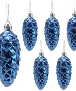Christmas Concepts® Pack of 6-90mm Pine Cone Baubles – Shiny and Glitter Decorated – Luxury Christmas Decorations (Midnight Blue)