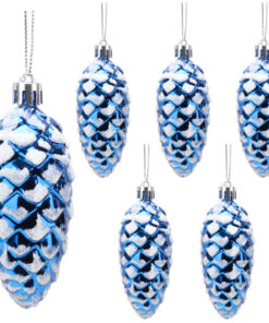 Christmas Concepts® Pack of 6–90mm Shiny & Glitter Decorated Pine Cone Baubles – Christmas Tree Decorations (Midnight Blue)
