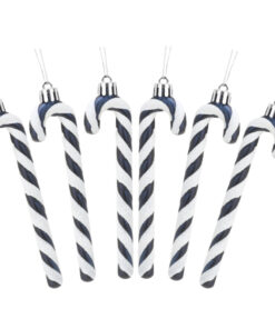 Christmas Concepts® Pack Of 6 - 13cm Glitter Candy Cane Christmas Tree Decorations (Midnight Blue & White)