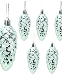 Christmas Concepts® Pack of 6–90mm Shiny & Glitter Decorated Pine Cone Baubles – Christmas Tree Decorations (Mint Green)