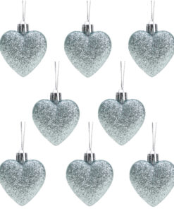 Christmas Concepts® Pack of 8 - 60mm Heart Shaped Christmas Tree Baubles – Glitter Decorated Baubles (Mint Green)
