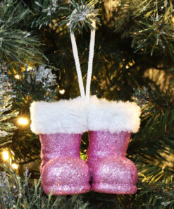 Alternative view of Christmas Concepts® Pack of 2–10cm Glitter Hanging Santa Boots With White Fur Trim – Christmas Tree Trims/ Baubles (Baby Pink)