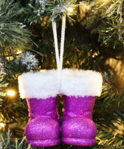 Alternative view of Christmas Concepts® Pack of 2–10cm Glitter Hanging Santa Boots With White Fur Trim – Christmas Tree Trims/ Baubles (Purple)