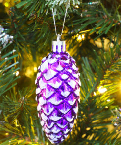 Alternative view of Christmas Concepts® Pack of 6–90mm Shiny & Glitter Decorated Pine Cone Baubles – Christmas Tree Decorations (Purple)