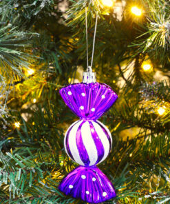 Alternative view of Christmas Concepts® Pack of 5-110mm Large Sweet Shaped Baubles - Shiny & Glitter Decorated - Christmas Baubles (Purple)