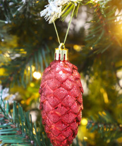 Alternative view of Christmas Concepts® Pack of 6-90mm Pine Cone Baubles – Shiny and Glitter Decorated – Luxury Christmas Decorations (Red)