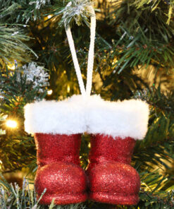 Alternative view of Christmas Concepts® Pack of 2–10cm Glitter Hanging Santa Boots With White Fur Trim – Christmas Tree Trims/ Baubles (Red)
