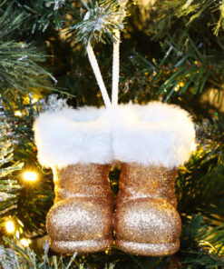 Alternative view of Christmas Concepts® Pack of 2–10cm Glitter Hanging Santa Boots With White Fur Trim – Christmas Tree Trims/ Baubles (Rose Gold)