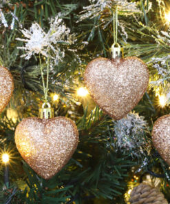 Alternative view of Christmas Concepts® Pack of 8 - 60mm Heart Shaped Christmas Tree Baubles – Glitter Decorated Baubles (Rose Gold)