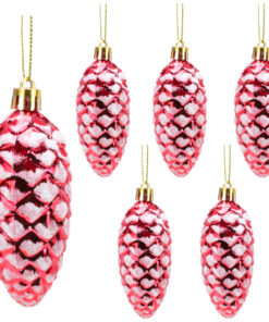 Christmas Concepts® Pack of 6–90mm Shiny & Glitter Decorated Pine Cone Baubles – Christmas Tree Decorations (Red)