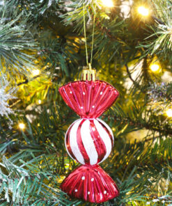 Alternative view of Christmas Concepts® Pack of 5-110mm Large Sweet Shaped Baubles - Shiny & Glitter Decorated - Christmas Baubles (Red)