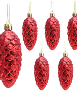Christmas Concepts® Pack of 6-90mm Pine Cone Baubles – Shiny and Glitter Decorated – Luxury Christmas Decorations (Red)