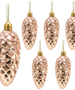 Christmas Concepts® Pack of 6-90mm Pine Cone Baubles – Shiny and Glitter Decorated – Luxury Christmas Decorations (Rose Gold)