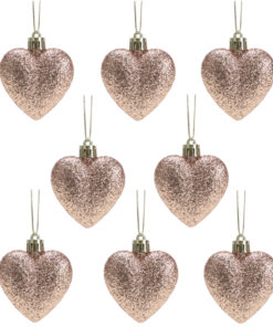 Christmas Concepts® Pack of 8 - 60mm Heart Shaped Christmas Tree Baubles – Glitter Decorated Baubles (Rose Gold)