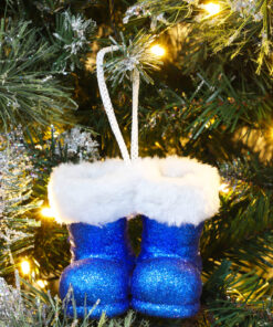 Alternative view of Christmas Concepts® Pack of 2–10cm Glitter Hanging Santa Boots With White Fur Trim – Christmas Tree Trims/ Baubles (Royal Blue)