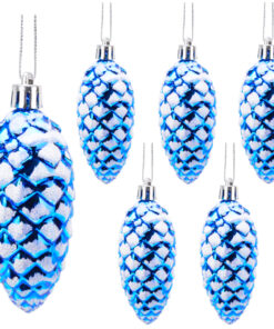 Christmas Concepts® Pack of 6–90mm Shiny & Glitter Decorated Pine Cone Baubles – Christmas Tree Decorations (Royal Blue)