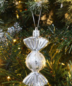 Alternative view of Christmas Concepts® Pack of 6–90mm Sweet Shaped Baubles – Shiny & Glitter Decorated – Christmas Tree Decorations (Silver)