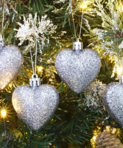 Alternative view of Christmas Concepts® Pack of 8 - 60mm Heart Shaped Christmas Tree Baubles – Glitter Decorated Baubles (Graphite)