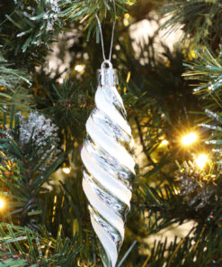 Alternative view of Christmas Concepts® Pack of 6-110mm Large Spiral Shaped Baubles - Shiny & Glitter Decorated - Christmas Tree Decorations (Silver)