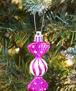 Alternative view of Christmas Concepts® Pack of 6-8cm Mini Sweet Shaped Baubles – Shiny & Glitter Decorated – Christmas Tree Decorations (Hot Pink)