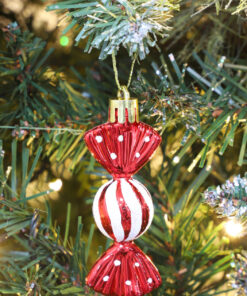 Alternative view of Christmas Concepts® Pack of 6-8cm Mini Sweet Shaped Baubles – Shiny & Glitter Decorated – Christmas Tree Decorations (Red)