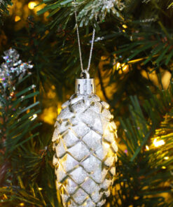 Alternative view of Christmas Concepts® Pack of 6-90mm Pine Cone Baubles – Shiny and Glitter Decorated – Luxury Christmas Decorations (Silver)