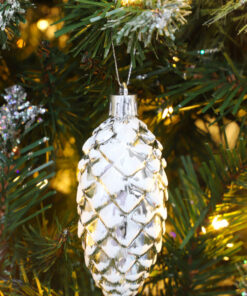 Alternative view of Christmas Concepts® Pack of 6–90mm Shiny & Glitter Decorated Pine Cone Baubles – Christmas Tree Decorations (Silver)