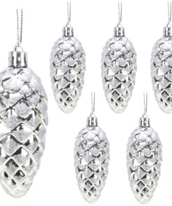 Christmas Concepts® Pack of 6-90mm Pine Cone Baubles – Shiny and Glitter Decorated – Luxury Christmas Decorations (Silver)