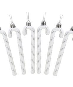 Christmas Concepts® Pack Of 6 - 13cm Glitter Candy Cane Christmas Tree Decorations (Silver & White)