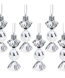 Christmas Concepts® Pack of 6-8cm Mini Sweet Shaped Baubles – Shiny & Glitter Decorated – Christmas Tree Decorations (Silver)